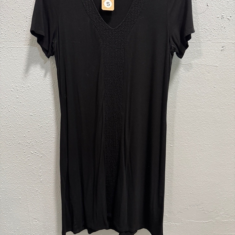 Adrianna Papell Womens Black Textured V-Neck Short Sleeve Shift Dress size Small
